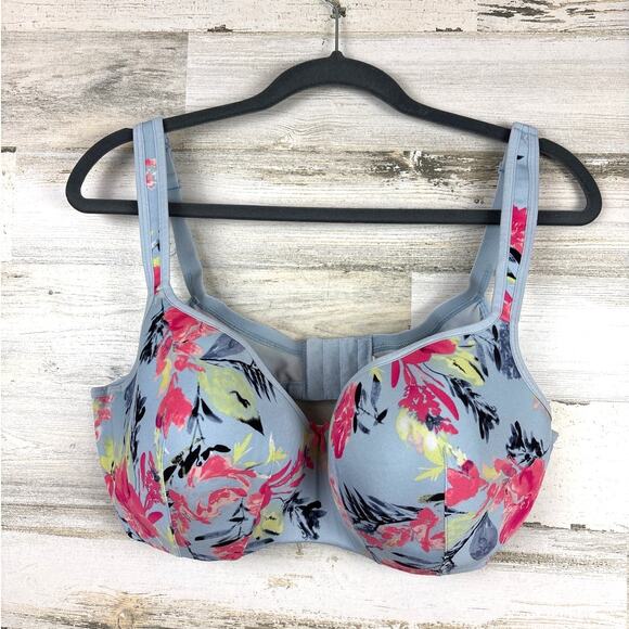 Cacique Women’s Plus 42DD Blue Floral Lightly Lined Underwire Balconette Bra - Picture 1 of 7